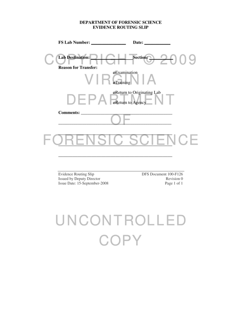 DFS Form 100-F126 Evidence Routing Slip - Virginia