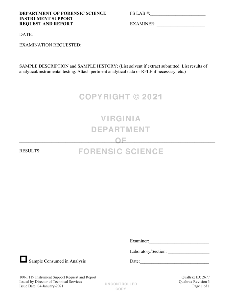 DFS Form 100-F119 Instrument Support Request and Report - Virginia, Page 1