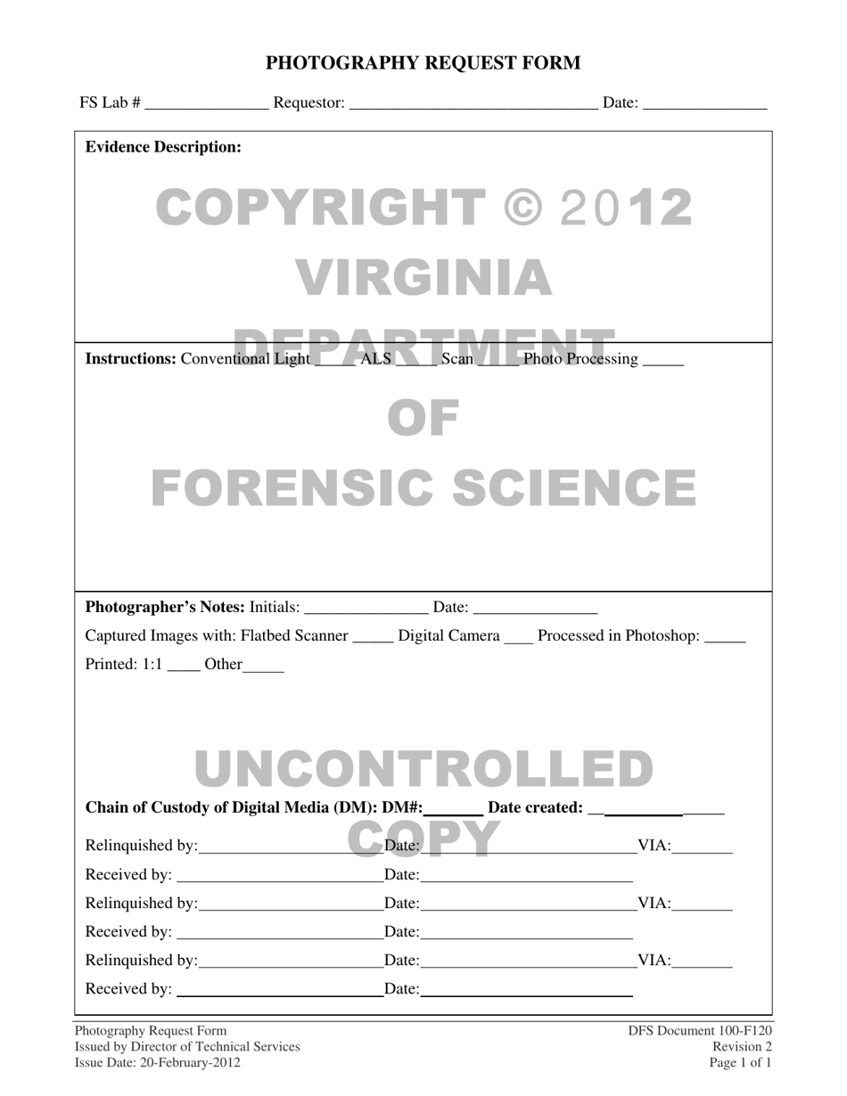 DFS Form 100-F120 Photography Request Form - Virginia, Page 1