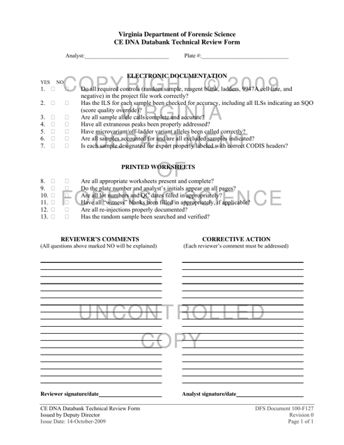 DFS Form 100-F127 Ce Dna Databank Technical Review Form - Virginia