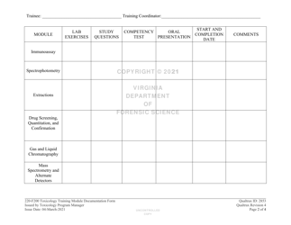 DFS Form 220-F200 Toxicology Training Module Documentation Form - Virginia, Page 2