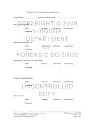 DFS Form 220-F201 Toxicology Training Program Documentation Form - Virginia