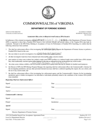Document preview: DFS Form 109-F100 Agreement Relating to Request for Familial Dna Search - Virginia