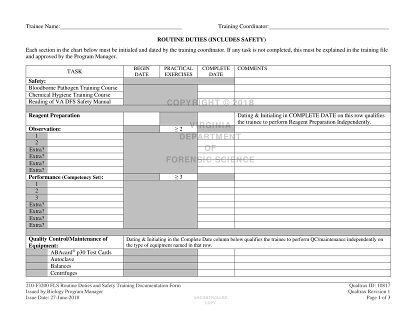 DFS Form 210-F3200 Routine Duties (Includes Safety) - Virginia