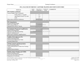 DFS Form 210-F3100 Dna Analysis of Forensic Casework Training Documentation Form - Virginia, Page 2