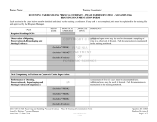 DFS Form 210-F3204-II FLS Receiving and Handling Physical Evidence - Phase II (Preservation - No Sampling) Training Documentation Form - Virginia