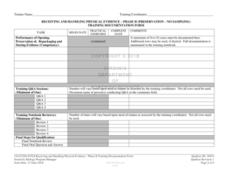 DFS Form 210-F3204-II FLS Receiving and Handling Physical Evidence - Phase II (Preservation - No Sampling) Training Documentation Form - Virginia, Page 2