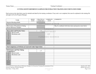 DFS Form 210-F3205 FLS Cutting Known Reference Samples for Extraction Training Documentation Form - Virginia