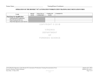 DFS Form 210-F3206 FLS Operation of the Biomek Nx Automation Workstation Training Documentation Form - Virginia, Page 3