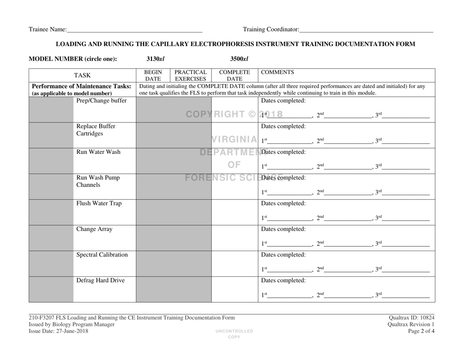 DFS Form 210-F3207 FLS Loading and Running the Capillary Electrophoresis Instrument Training Documentation Form - Virginia, Page 2