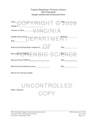 Document preview: DFS Form 211-F102 Dna Data Bank Sample and Records Destruction Form - Virginia