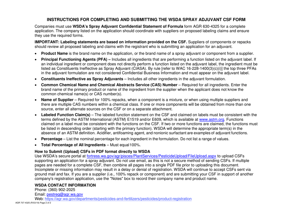 Form AGR707-4325 Spray Adjuvant Confidential Statement of Formula (Csf) - Washington, Page 2