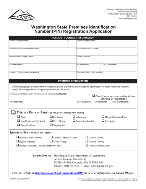 AGR Form 402-3065 Washington State Premises Identification Number (Pin) Registration Application - Washington
