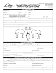 Document preview: AGR Form 300-3073 Equine Viral Arteritis (Eva) Vaccination Certificate - Washington