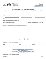 Document preview: Form AGR-2329 Food Assistance - Usda Food Complaint Form - Washington