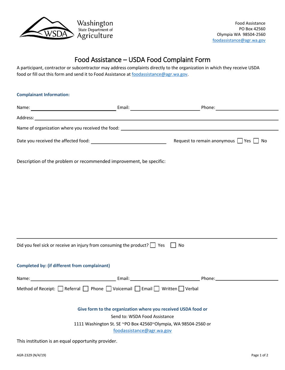 Form AGR-2329 - Fill Out, Sign Online and Download Fillable PDF