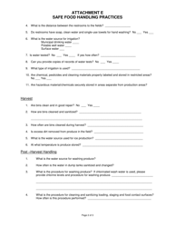 Attachment E Sample Food Safety &amp; Handling Practices Questionare - Washington, Page 2