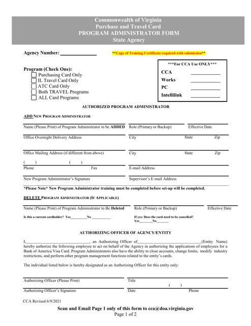 &quot;Purchase and Travel Card Program Administrator Form - State Agency&quot; - Virginia Download Pdf