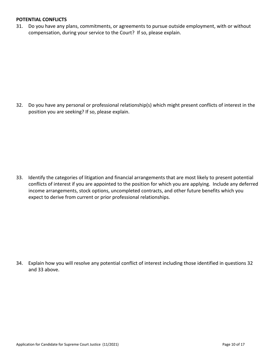 Application for Candidate for Supreme Court Justice - Vermont, Page 10
