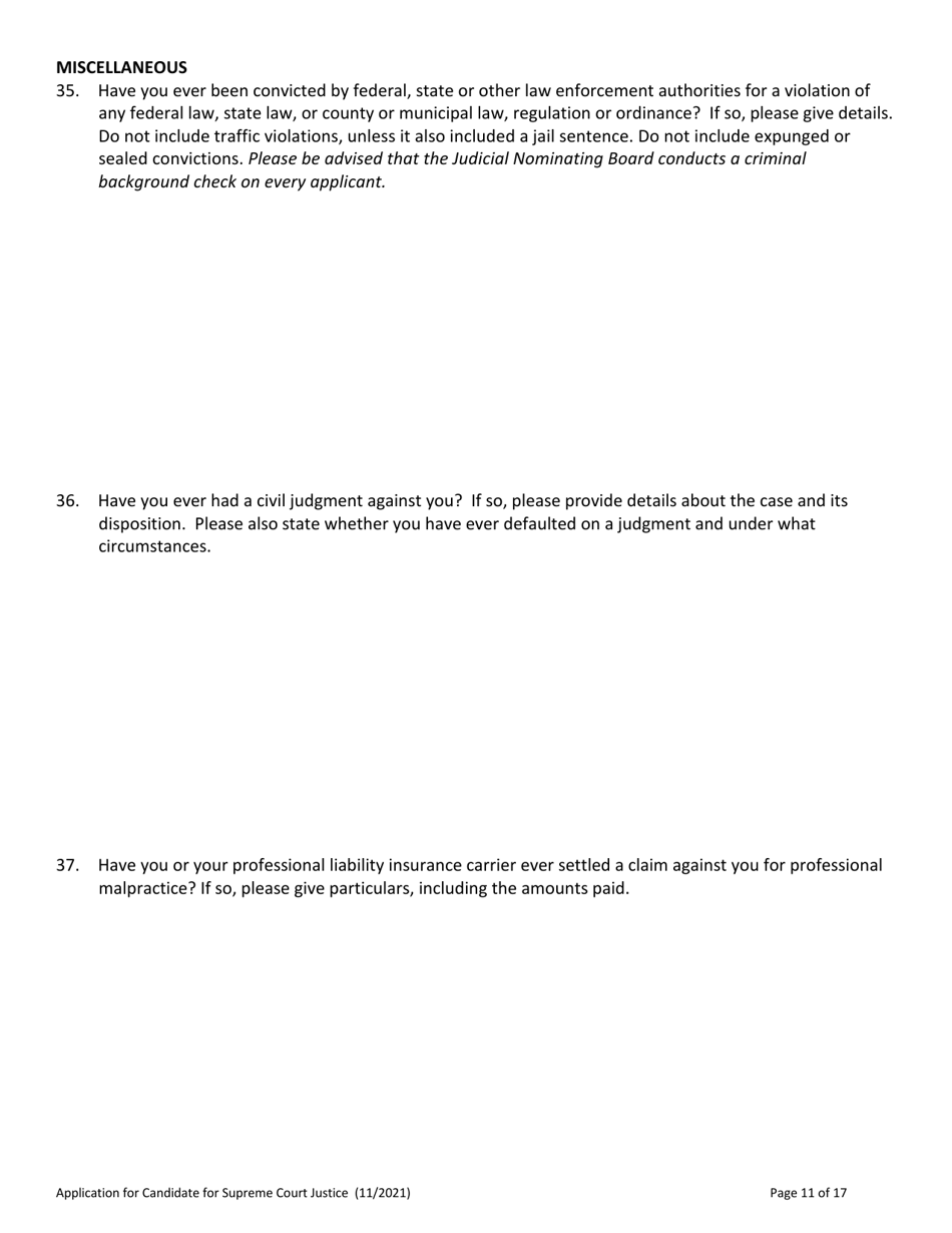 Application for Candidate for Supreme Court Justice - Vermont, Page 11