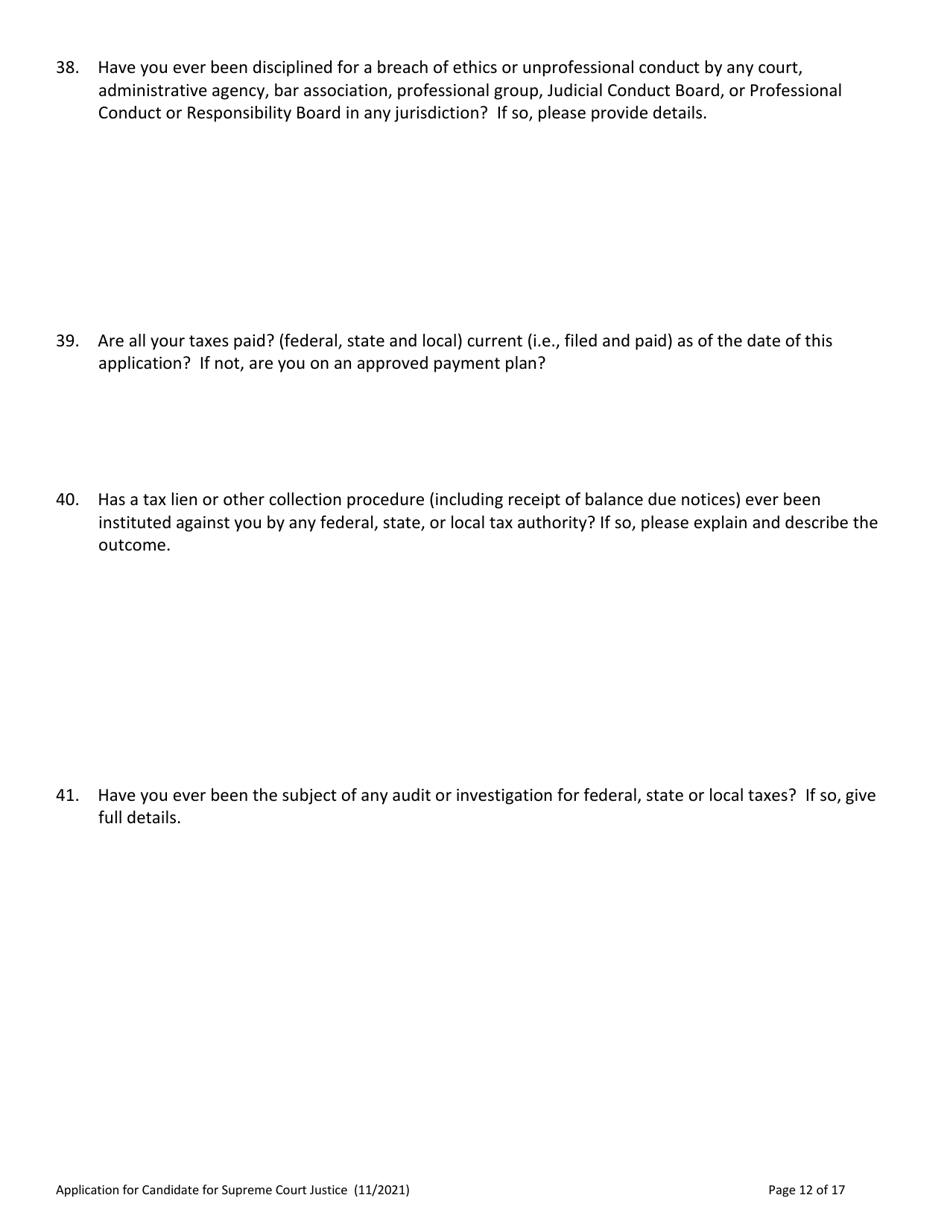 Application for Candidate for Supreme Court Justice - Vermont, Page 12