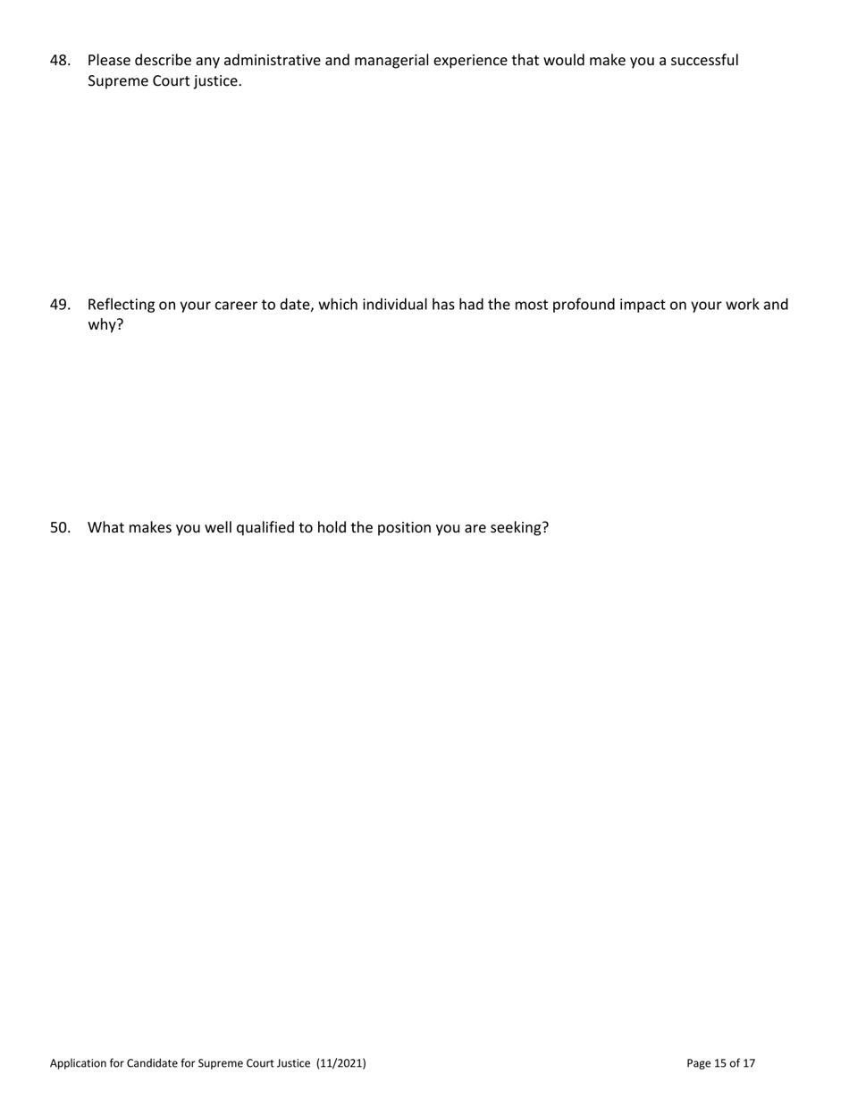 Application for Candidate for Supreme Court Justice - Vermont, Page 15