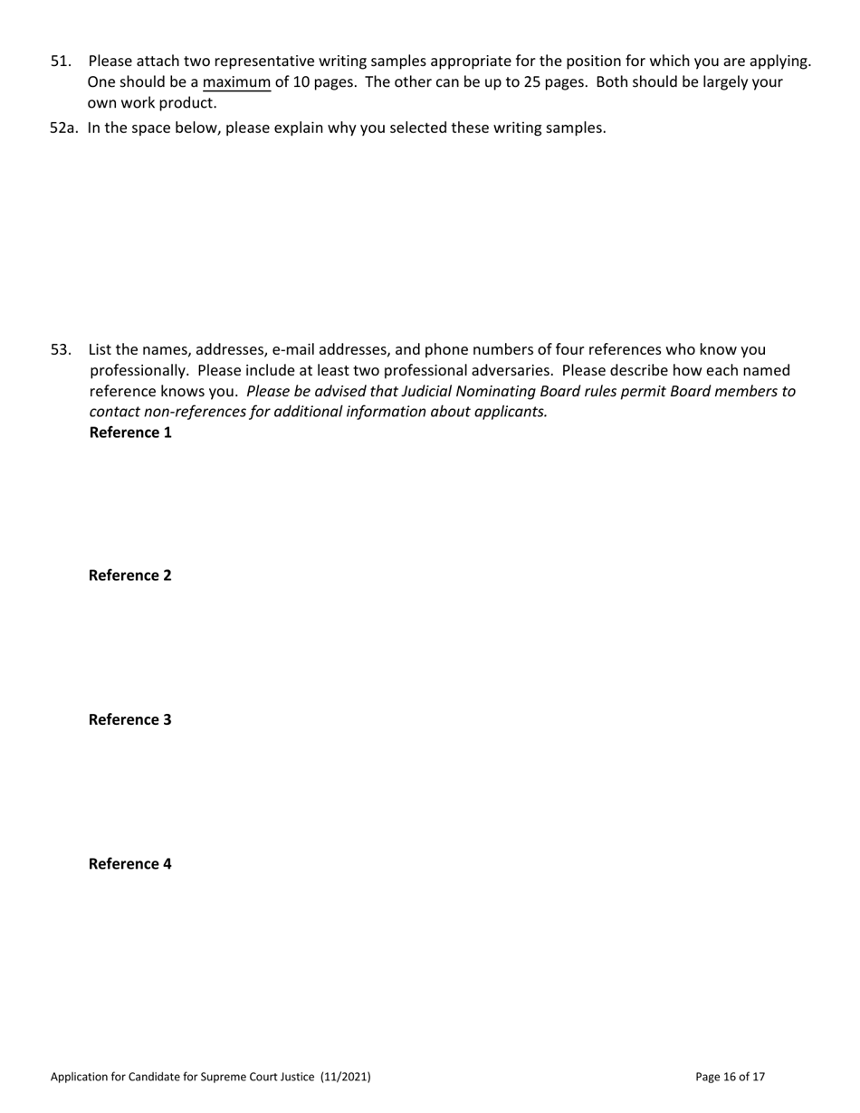 Application for Candidate for Supreme Court Justice - Vermont, Page 16