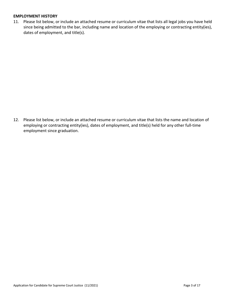 Application for Candidate for Supreme Court Justice - Vermont, Page 3