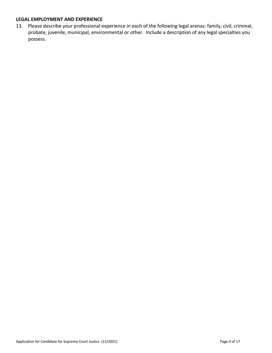 Application for Candidate for Supreme Court Justice - Vermont, Page 4