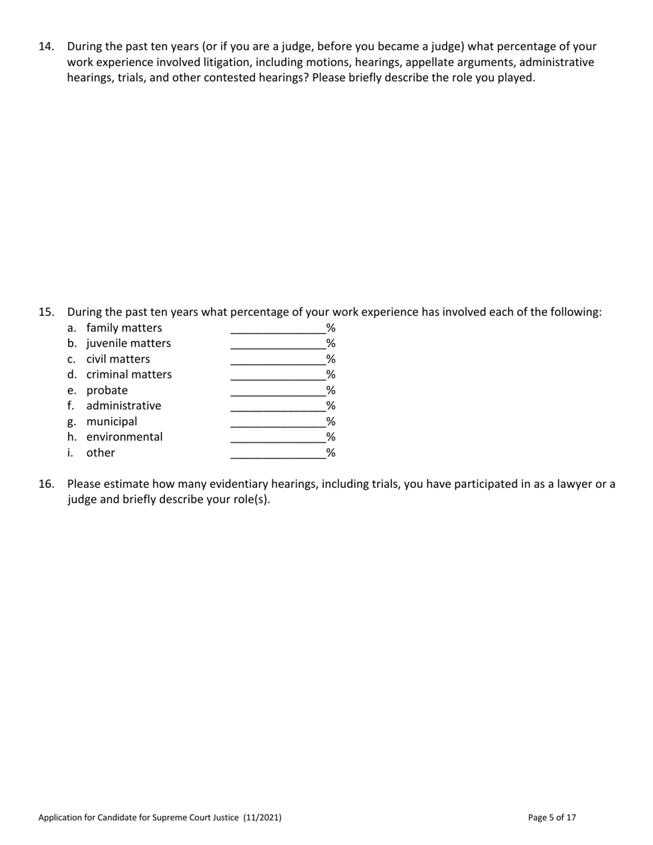 Application for Candidate for Supreme Court Justice - Vermont, Page 5