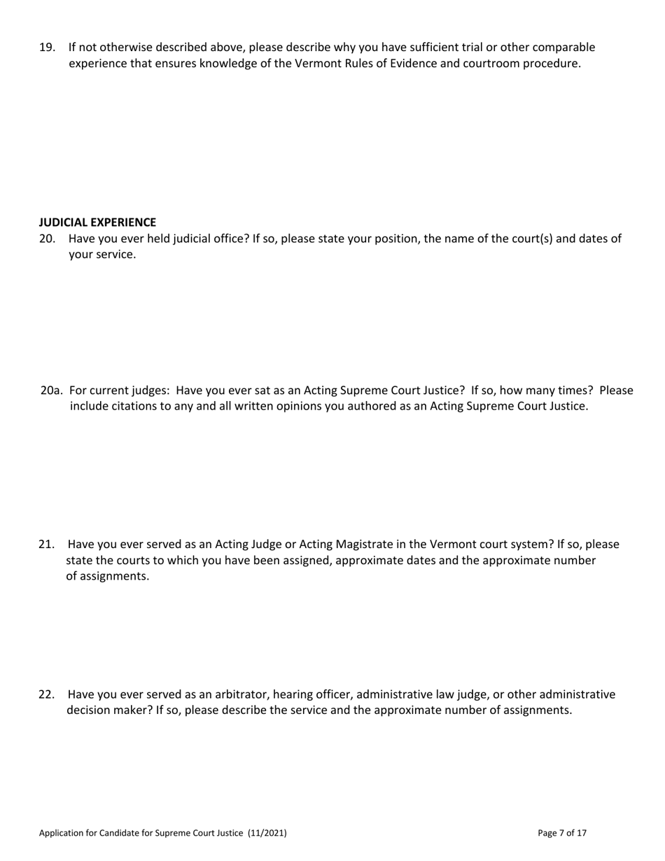 Application for Candidate for Supreme Court Justice - Vermont, Page 7
