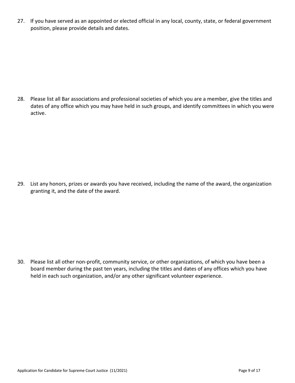 Application for Candidate for Supreme Court Justice - Vermont, Page 9