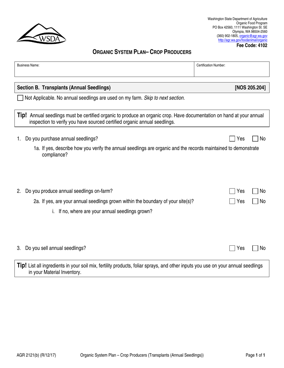 Form AGR2121 Section B - Fill Out, Sign Online And Download Printable ...