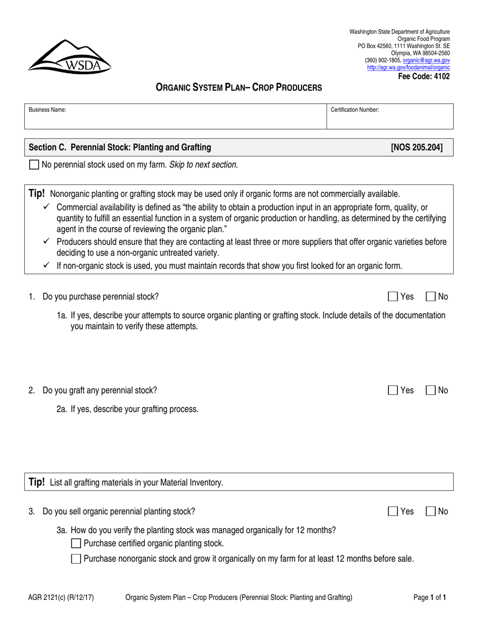 Form AGR2121 Section C Organic System Plan - Crop Producers (Perennial Stock: Planting and Grafting) - Washington, Page 1