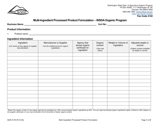 Document preview: Form AGR2178 Multi-Ingredient Processed Product Formulation - Wsda Organic Program - Washington