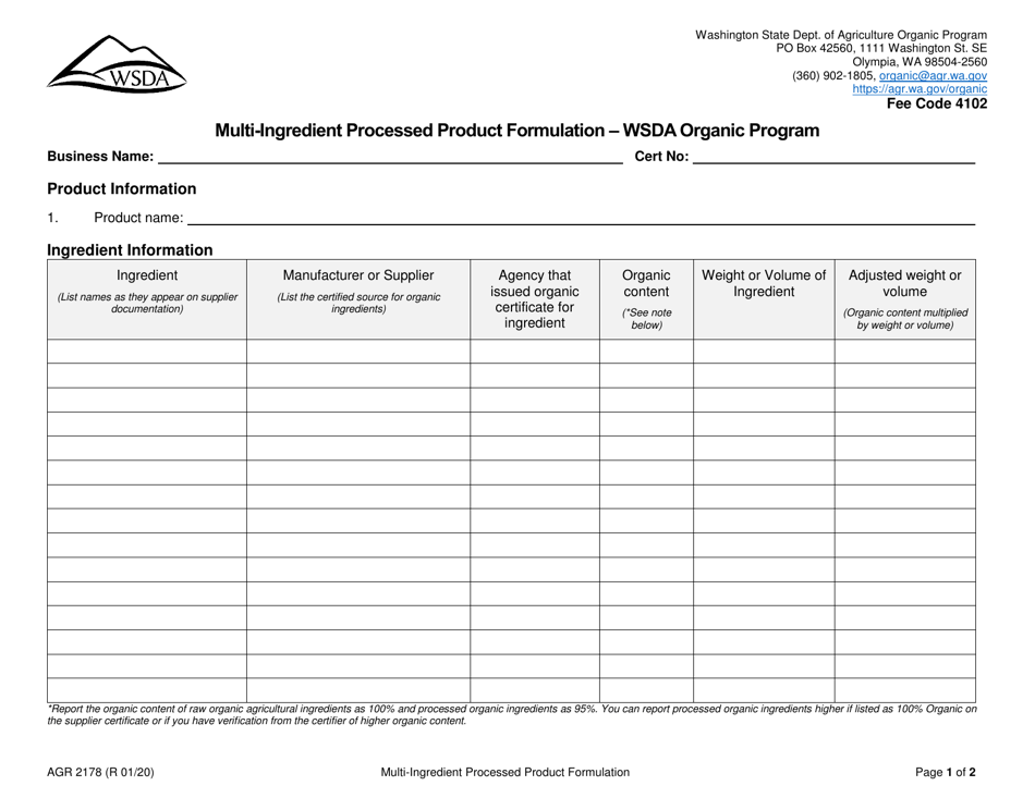 Form AGR2178 Fill Out, Sign Online and Download Printable PDF