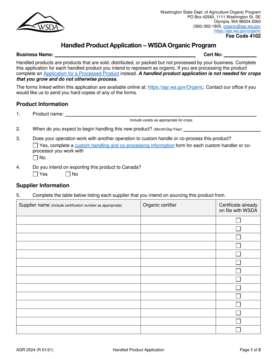 Form AGR2524 Fill Out, Sign Online and Download Printable PDF