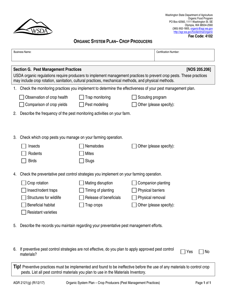 Form AGR2121 Section G - Fill Out, Sign Online And Download Printable ...