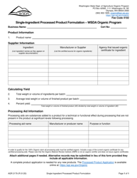 Document preview: Form AGR2179 Single-Ingredient Processed Product Formulation - Wsda Organic Program - Washington