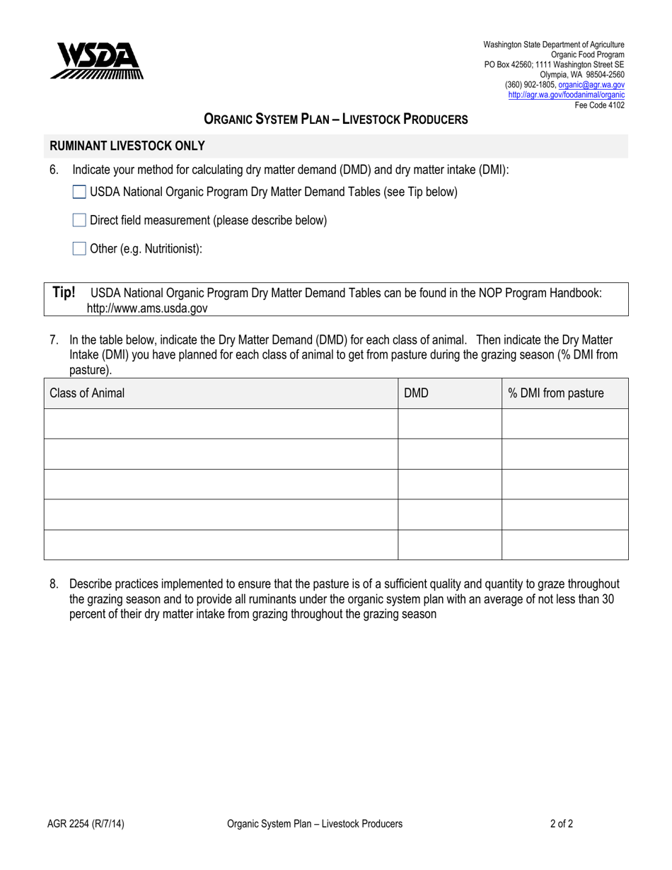 Form AGR2254 Section D Organic System Plan - Livestock Producers (Pasture) - Washington, Page 2