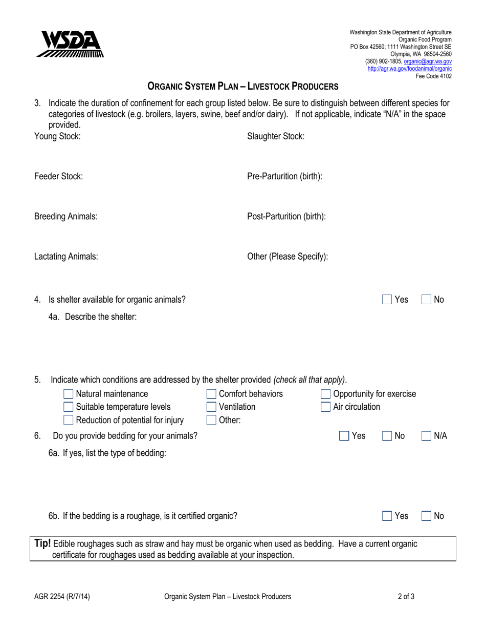 Form AGR2254 Section C Organic System Plan - Livestock Producers (Livestock Living Conditions) - Washington, Page 2