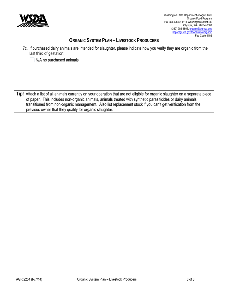 Form AGR2254 Section B Organic System Plan - Livestock Producers (Origin of Livestock) - Washington, Page 3