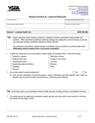 Form AGR2254 Section F Organic System Plan - Livestock Producers (Livestock Health Care) - Washington