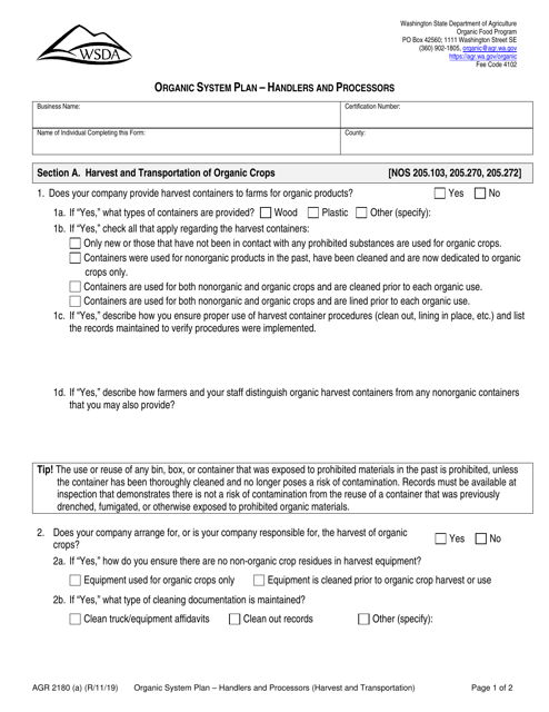 Form AGR2180 Section A  Printable Pdf