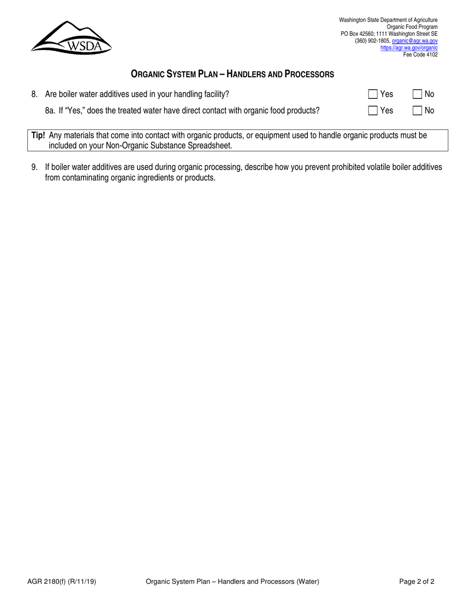 Form AGR2180 Section F Organic System Plan - Handlers and Processors (Water) - Washington, Page 2