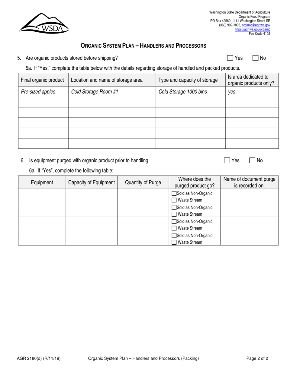Form AGR2180 Section D Organic System Plan - Handlers and Processors (Packing) - Washington, Page 2