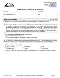 Form AGR2180 Section I Organic System Plan - Handlers and Processors (Pest Management) - Washington