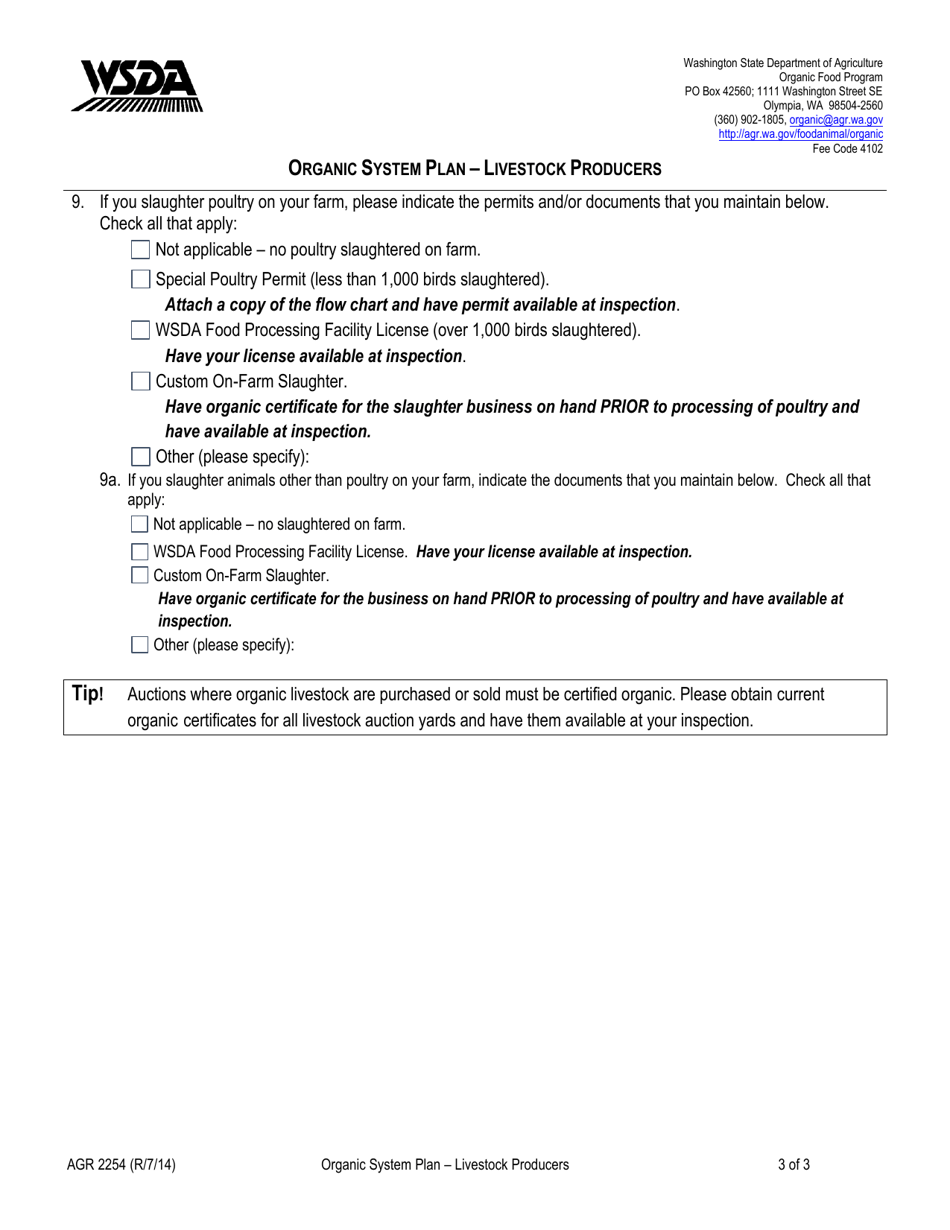 Form AGR2254 Section G Organic System Plan - Livestock Producers (Livestock Product Handling) - Washington, Page 3