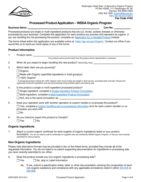 Form AGR2523  Printable Pdf