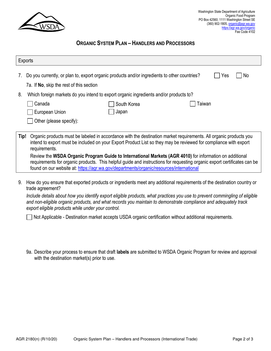 Form AGR2180 Section N Organic System Plan - Handlers and Processors (International Trade) - Washington, Page 2